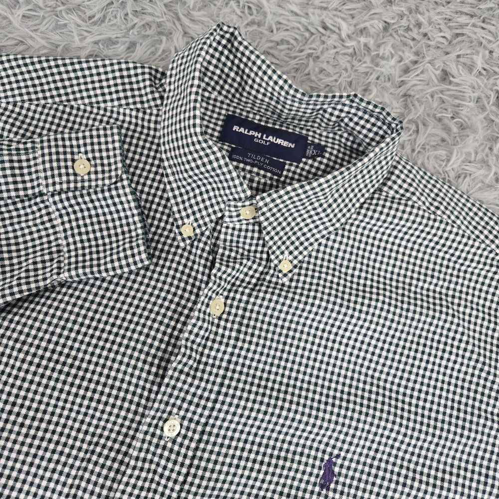 Ralph Lauren Golf Tilden Men XL Blue Gingham L/S Button Down Cotton Preppy Shirt